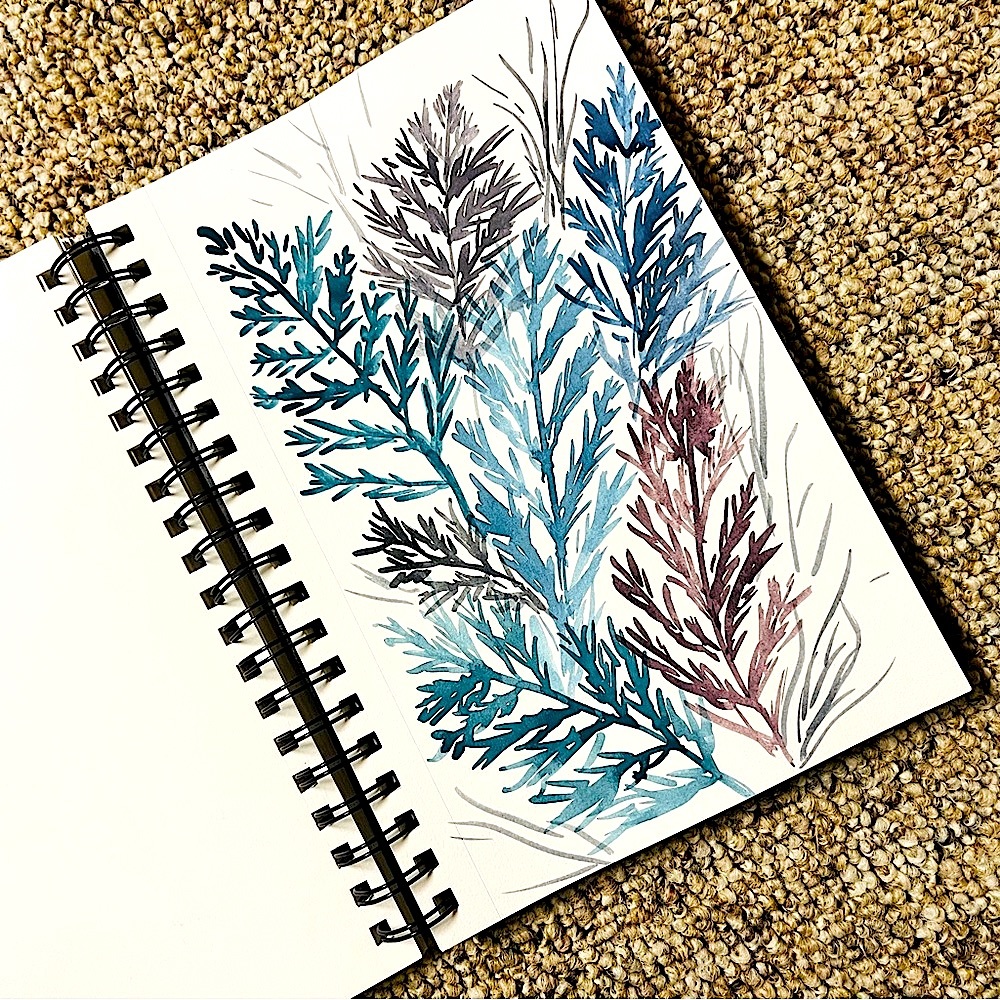 Hand Painted Original Blue Floral Watercolor